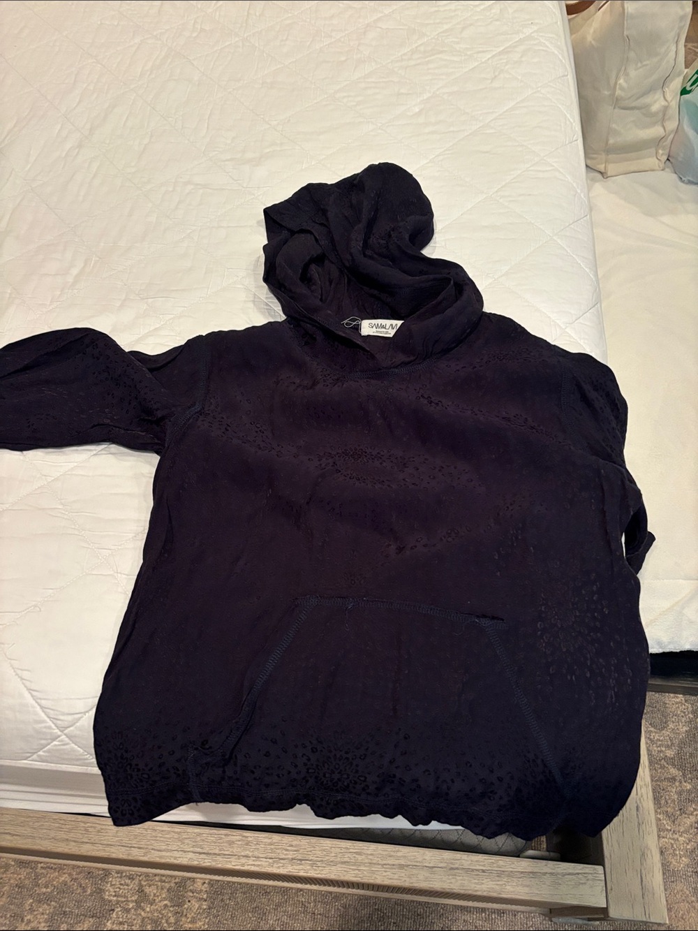 Black Eyelet Hoodie with Front Kanga Pocket